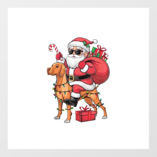 Xmas Lighting Santa Riding Vizsla Dog Christmas  Floor Decals (Front)