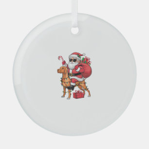 Xmas Lighting Santa Riding Vizsla Dog Christmas Glass Ornament