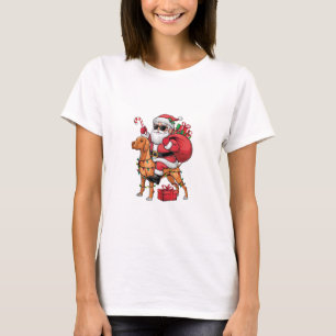 Xmas Lighting Santa Riding Vizsla Dog Christmas T-Shirt
