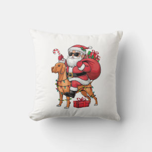 Xmas Lighting Santa Riding Vizsla Dog Christmas Throw Pillow