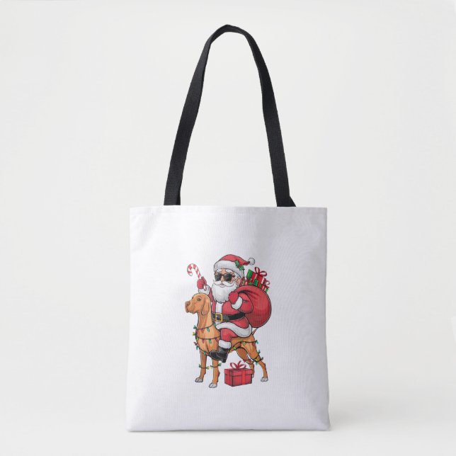 Xmas Lighting Santa Riding Vizsla Dog Christmas  Tote Bag (Front)