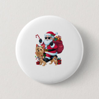 Xmas Lighting Santa Riding Yorkie Dog Christmas  Button