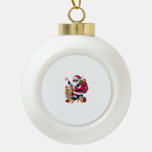 Xmas Lighting Santa Riding Yorkie Dog Christmas Ceramic Ball Christmas Ornament