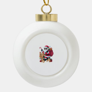Xmas Lighting Santa Riding Yorkie Dog Christmas  Ceramic Ball Christmas Ornament