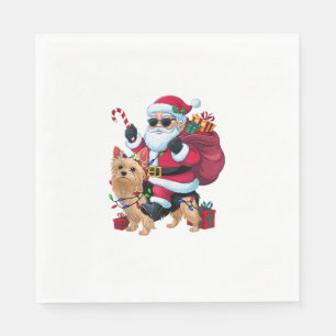 Xmas Lighting Santa Riding Yorkie Dog Christmas Napkins