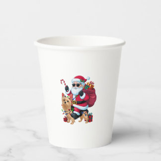 Xmas Lighting Santa Riding Yorkie Dog Christmas  Paper Cups