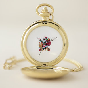 Xmas Lighting Santa Riding Yorkie Dog Christmas Pocket Watch