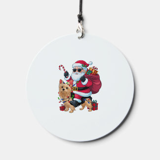 Xmas Lighting Santa Riding Yorkie Dog Christmas  Wind Chime