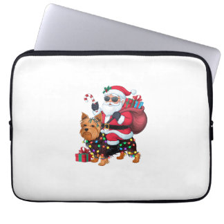 Xmas Lighting Santa Riding Yorkshire Terrier Dog C Laptop Sleeve