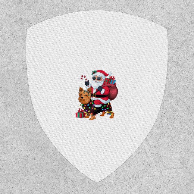 Xmas Lighting Santa Riding Yorkshire Terrier Dog C Patch (Front)