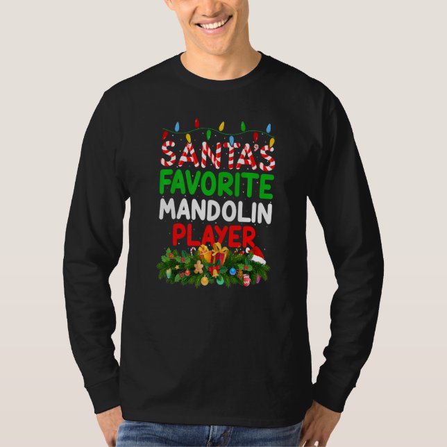 Xmas Lighting Santa S Favorite Mandolin Player Chr T-Shirt (Front)