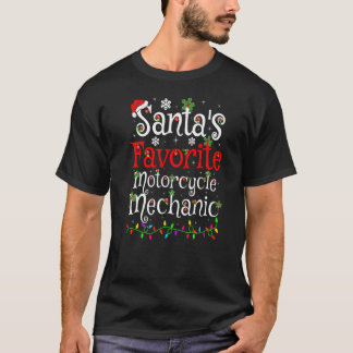 Xmas Lighting Santa S Favorite Motorcycle Mechanic T-Shirt