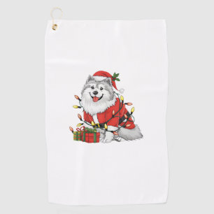 Xmas Lighting Santa Samoyed Dog Christmas Golf Towel