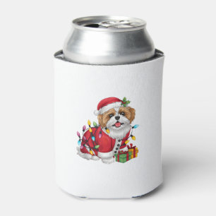 Xmas Lighting Santa Shih Tzu Dog Christmas Can Cooler