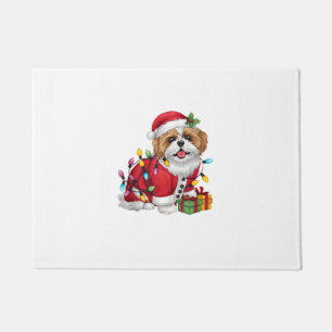 Xmas Lighting Santa Shih Tzu Dog Christmas Doormat