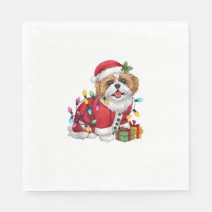 Xmas Lighting Santa Shih Tzu Dog Christmas Napkins