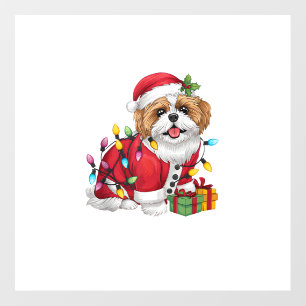 Xmas Lighting Santa Shih Tzu Dog Christmas Wall Decal