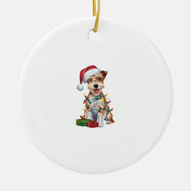 Xmas Lighting Santa Silky Terrier Dog Christmas _1 Ceramic Ornament (Front)