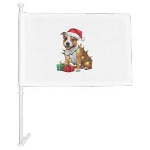 Xmas Lighting Santa Staffordshire Bull Terrier Dog Car Flag