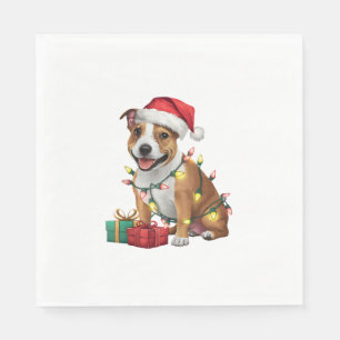 Xmas Lighting Santa Staffordshire Bull Terrier Dog Napkins