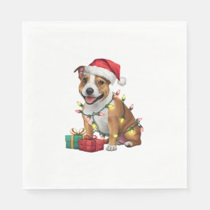 Xmas Lighting Santa Staffordshire Bull Terrier Dog Napkins