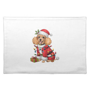 Xmas Lighting Santa Toy Poodle Dog Christmas Cloth Placemat