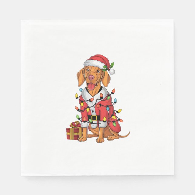 Xmas Lighting Santa Vizsla Dog Christmas  Napkins (Front)
