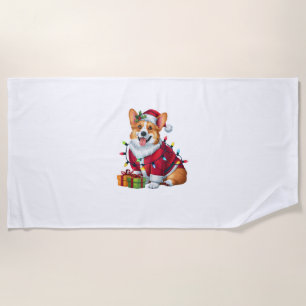 Xmas Lighting Santa Welsh Corgi Dog Christmas  Beach Towel