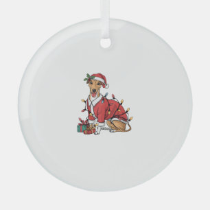 Xmas Lighting Santa Whippet Dog Christmas Glass Ornament
