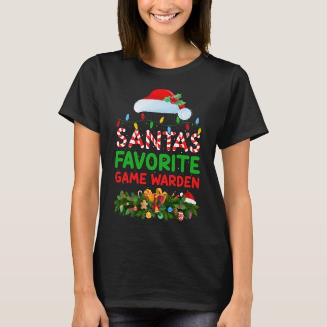 Xmas Lighting Santa's Favorite Game Warden Christm T-Shirt (Front)