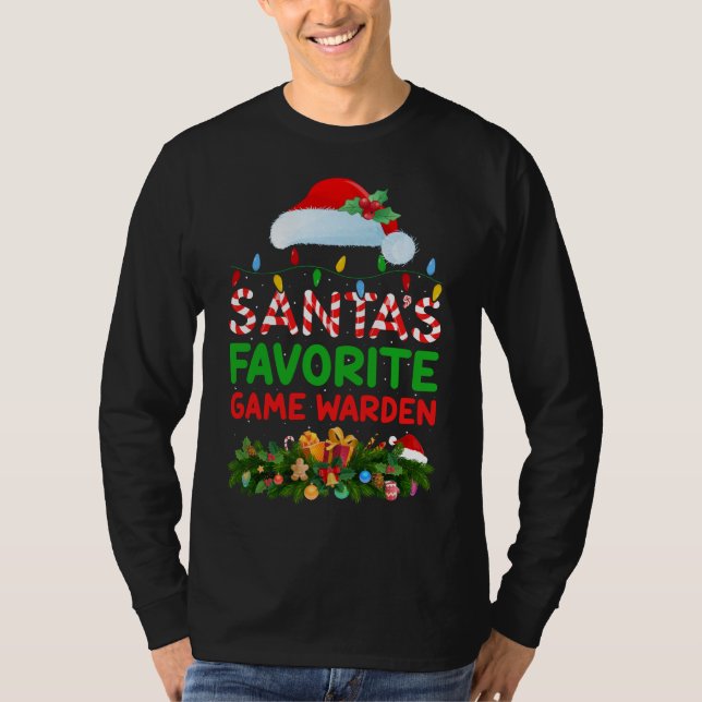 Xmas Lighting Santa's Favorite Game Warden Christm T-Shirt (Front)