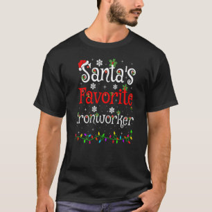 Xmas Lighting Santa's Favorite Ironworker Christma T-Shirt