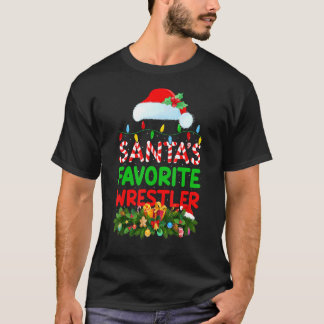 Xmas Lighting Santa's Favorite Wrestler Christmas T-Shirt