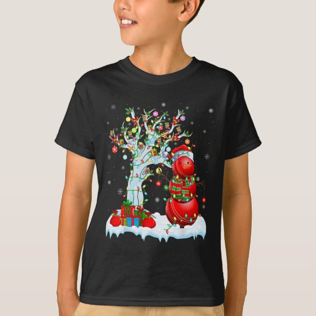 Xmas Lighting Tree Funny Snowman Cricket Ll Christ T-Shirt (Front)