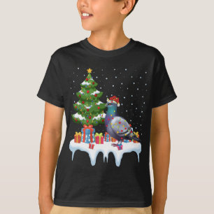 Xmas Lighting Tree Santa Hat Pigeon Christmas T-Shirt