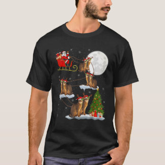 Xmas Lighting Tree Santa Riding Abyssinian Cat Chr T-Shirt