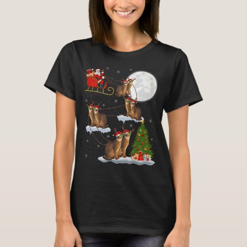 Xmas Lighting Tree Santa Riding Abyssinian Cat Chr T_Shirt