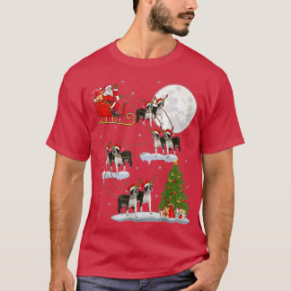 Xmas Lighting Tree Santa Riding Boston Terrier Chr T-Shirt