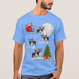 Xmas Lighting Tree Santa Riding Boston Terrier Chr T-Shirt