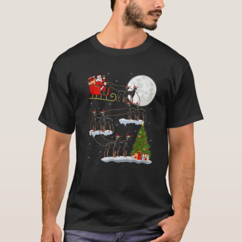 Xmas Lighting Tree Santa Riding Doberman Pinscher T_Shirt