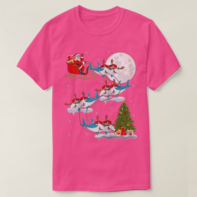 Xmas Lighting Tree Santa Riding Hammerhead Shark C T-Shirt (Design Front)