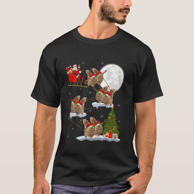 Xmas Lighting Tree Santa Riding Persian Cat Christ T-Shirt (Front)