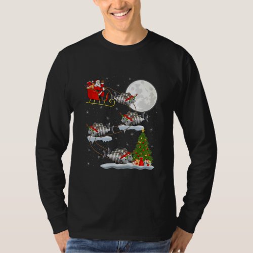 Xmas Lighting Tree Santa Riding Sheepshead Fish T_Shirt