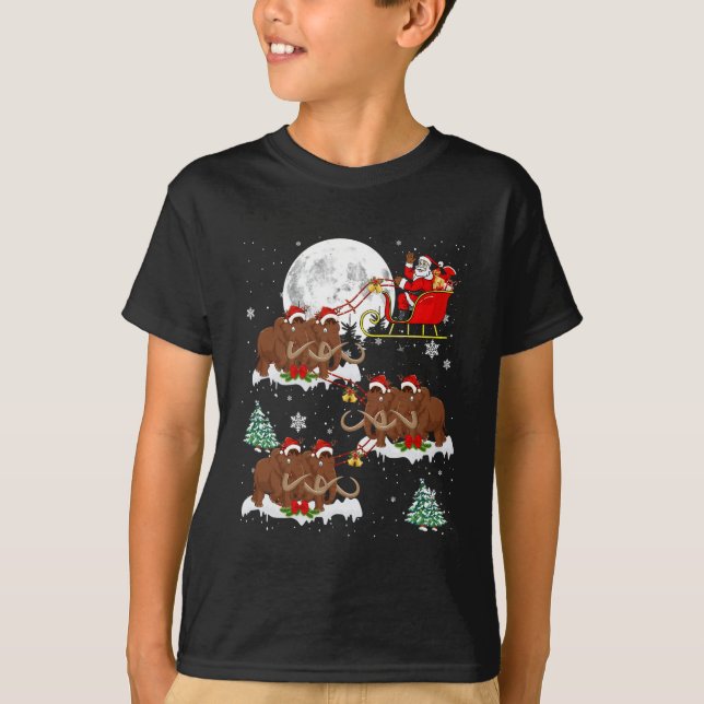 Xmas Lighting Tree Santa Riding Woolly Mammoth Chr T-Shirt (Front)