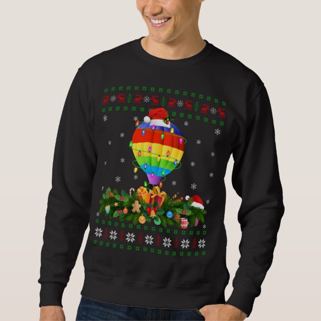 Xmas Lighting Tree Santa Ugly Hot Air Balloon Chri Sweatshirt (Front)