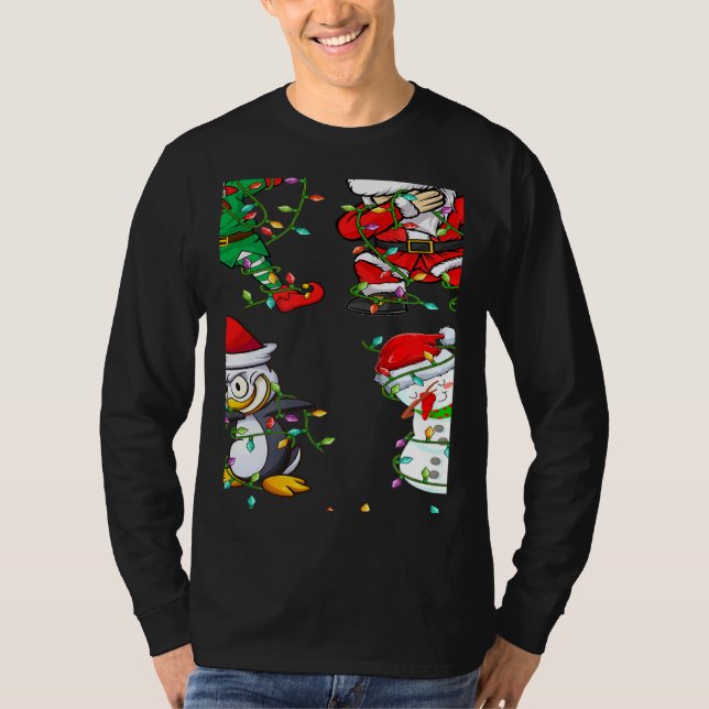Xmas Lights Dabbing Santa Elf Friends Christmas Da T-Shirt (Front)