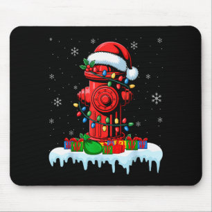 Xmas Lights Fire Hydrant Firefighter Christmas Mouse Pad