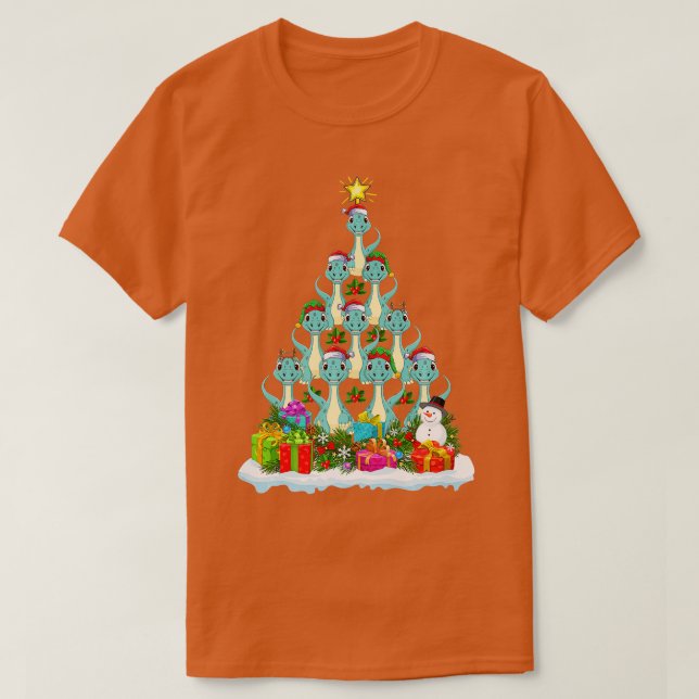Xmas Lights Funny Santa Brontosaurus Dinosaur Chri T-Shirt (Design Front)