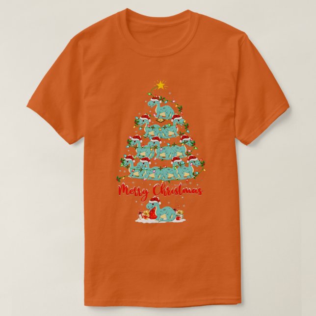 Xmas Lights Funny Santa Brontosaurus Dinosaur Chri T-Shirt (Design Front)