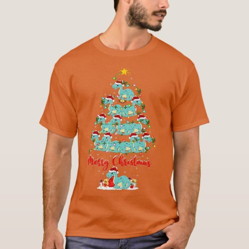 Xmas Lights Funny Santa Brontosaurus Dinosaur Chri T_Shirt